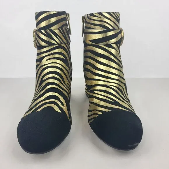 Kurt Geiger Women Zebra Print Black Gold Leather Stud Ankle Boots 6.5 - Picture 8 of 14